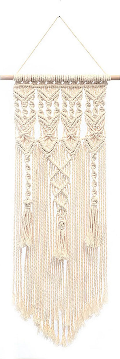 Macramé nástěnná dekorace z bavlněných přízí s dřevěným kolíkem
