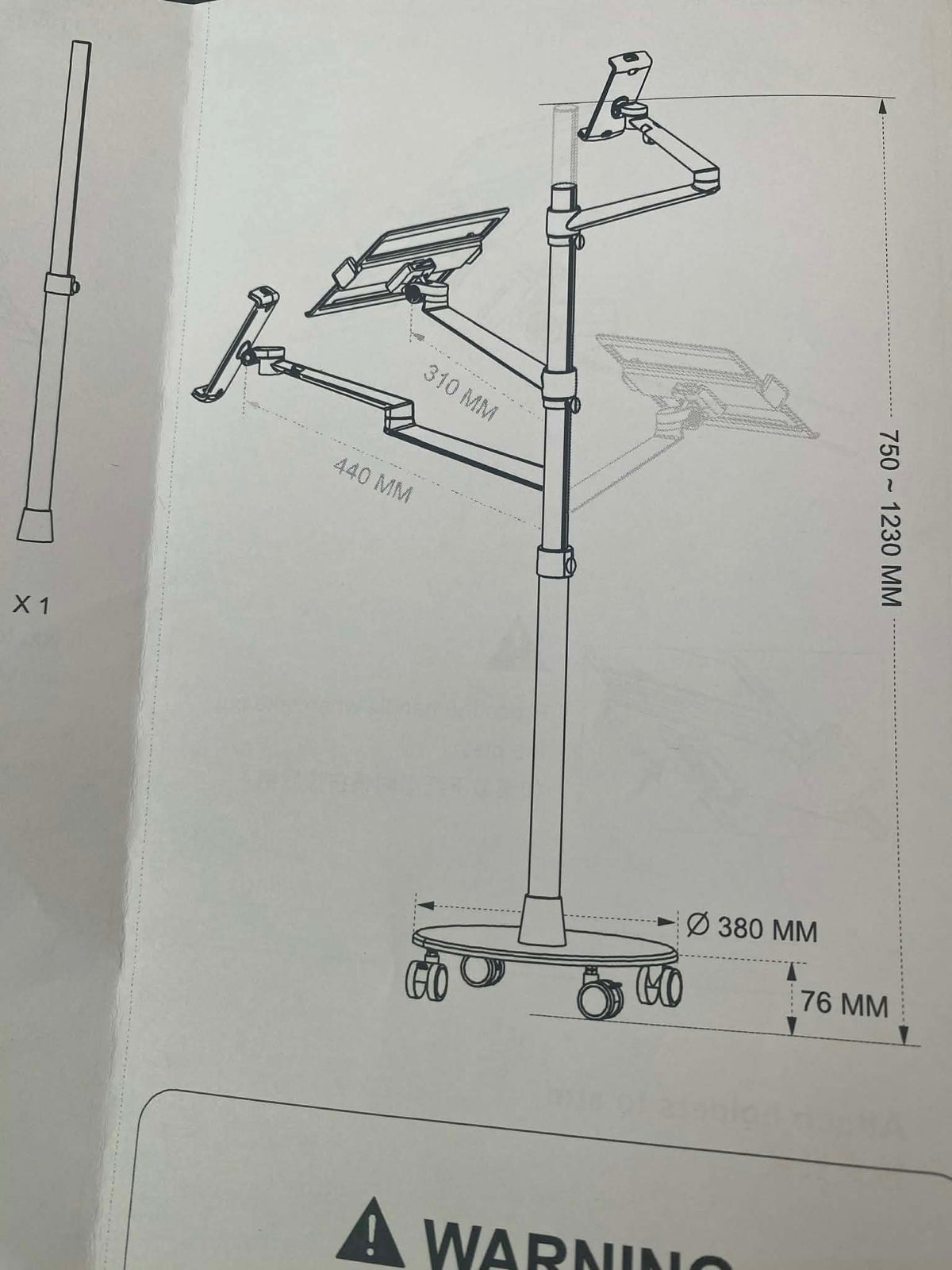Pojízdný robustní stojan na notebook / tablet / mobil – dvojité rameno