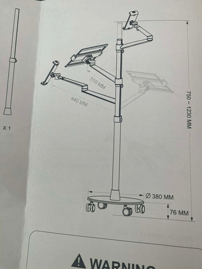 Pojízdný robustní stojan na notebook / tablet / mobil – dvojité rameno