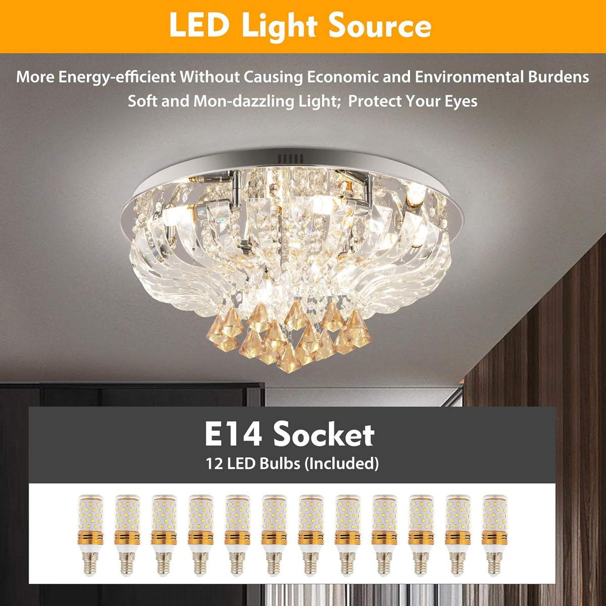 LED krystalový lustr s dálkovým ovládáním - 60 cm