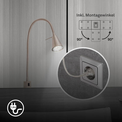 Nástěnná LED lampa na čtení nad postel, 4,7 W, 400 lm, stříbrná