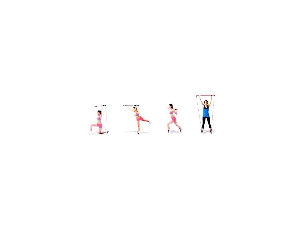 Pilates posilovací tyč s odporovou gumou - růžová