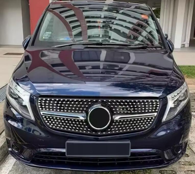 Přední maska pro Mercedes V447, V250, V260 (2016-2020), černá lesklá s chromováním