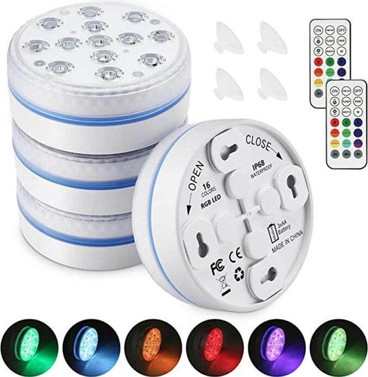 Sada 4 ks podvodních RGB LED světel s dálkovým ovládáním