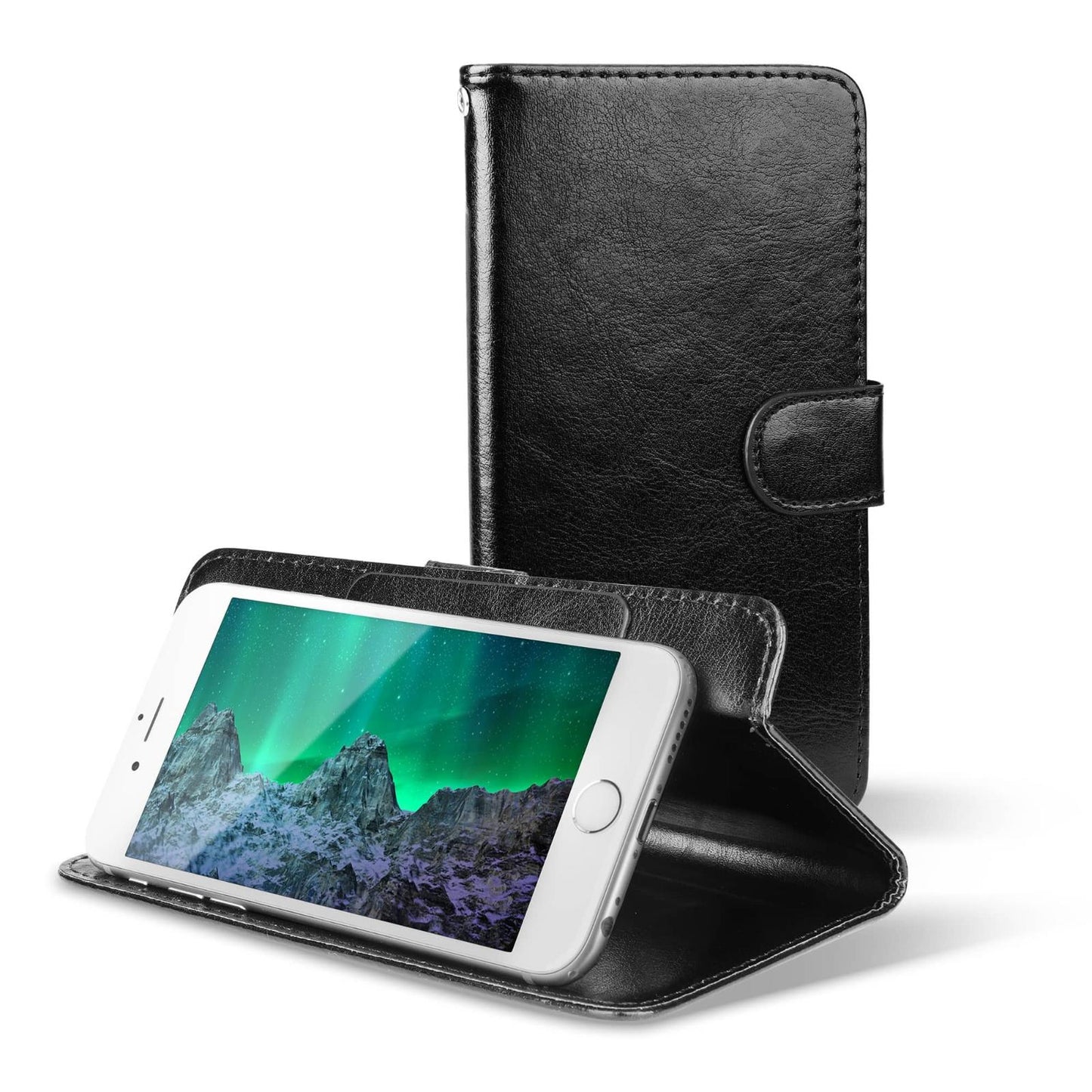 Univerzální kožené pouzdro na telefon (5,3"-5,5") s přihrádkami a stojánkem