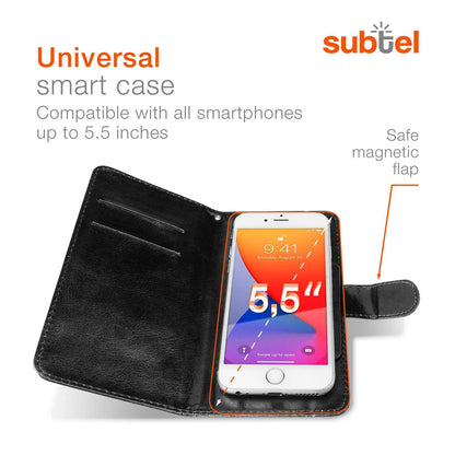 Univerzální kožené pouzdro na telefon (5,3"-5,5") s přihrádkami a stojánkem